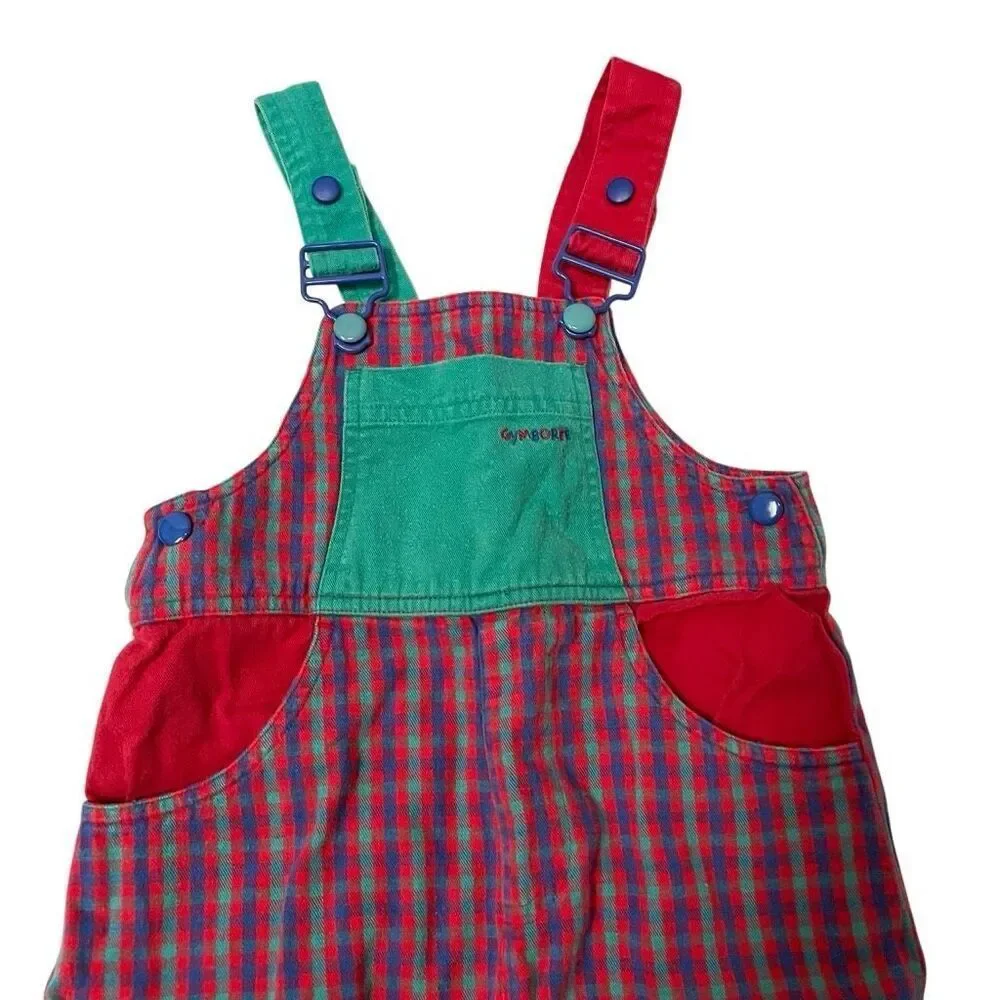 Vintage Gymboree Color Block‎ Overalls Size S Plaid Cotton Rainbow Tag